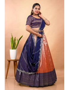 Orange Latest Zari Self Jacquard Lehenga Choli Set