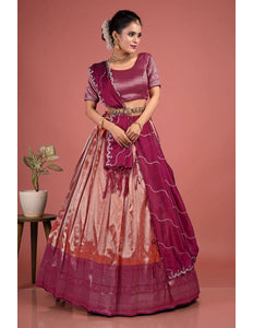 Orange Self Jacquard Lehenga Choli With Zari Woven