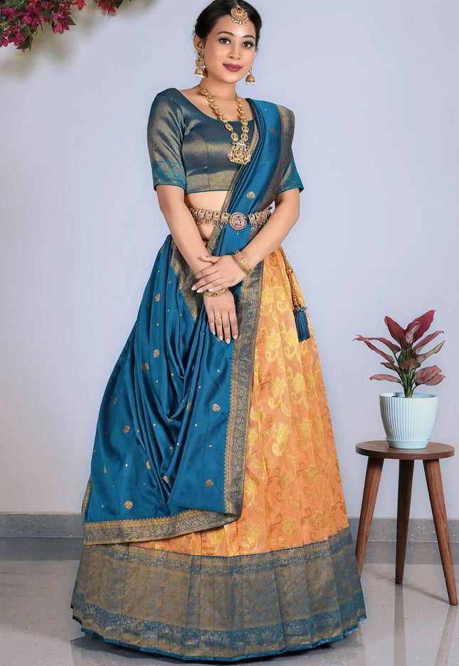 Orange Tissue Silk Lehenga Choli With Dupatta For Women