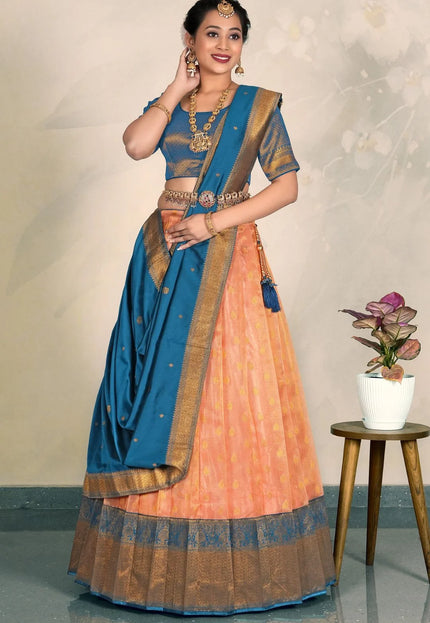 Orange Tissue Silk Lehenga Choli Zari Work Design For Women