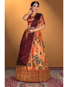 Orange Viscose With Digital Print Lehenga Choli For Women