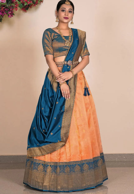 Orange Zari Tissue Silk Lehenga Choli Design For Women