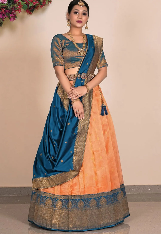 Orange Zari Tissue Silk Lehenga Choli Design For Women