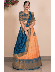 Orange Zari Tissue Silk Lehenga Choli Design For Women