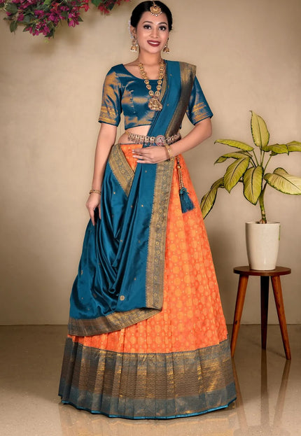 Orange Zari Tissue Silk Lehenga Choli Design For Women