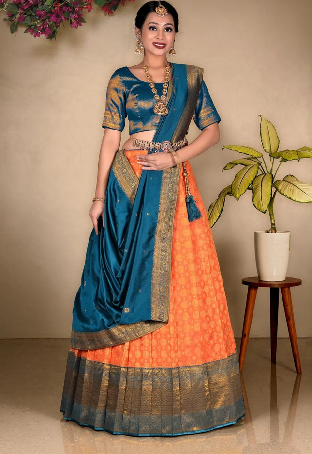 Orange Zari Tissue Silk Lehenga Choli Design For Women