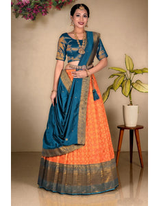 Orange Zari Tissue Silk Lehenga Choli Design For Women