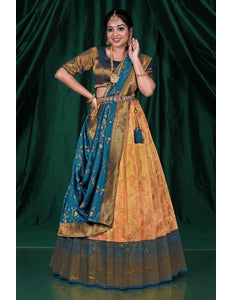 Orange Zari Tissue Silk Lehenga Choli With Zari Woven