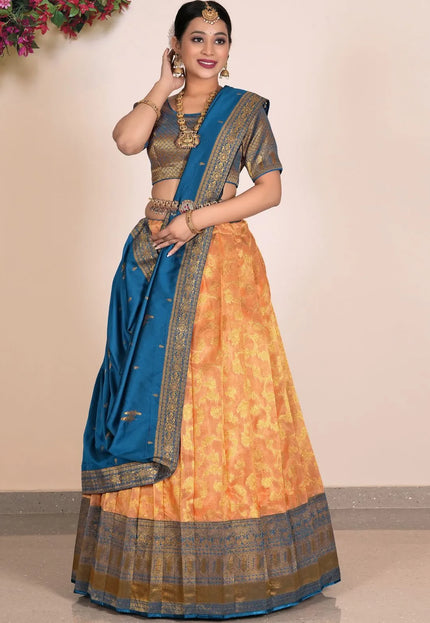 Orange Zari Tissue Silk With Digital Print Lehenga Choli