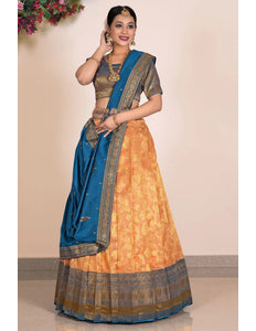 Orange Zari Tissue Silk With Digital Print Lehenga Choli
