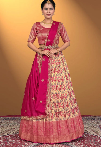 Peach Banglori Slub Lehenga Choli Design For Women