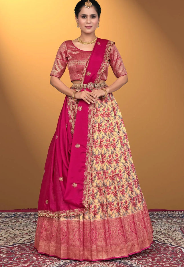 Peach Banglori Slub Lehenga Choli Design For Women