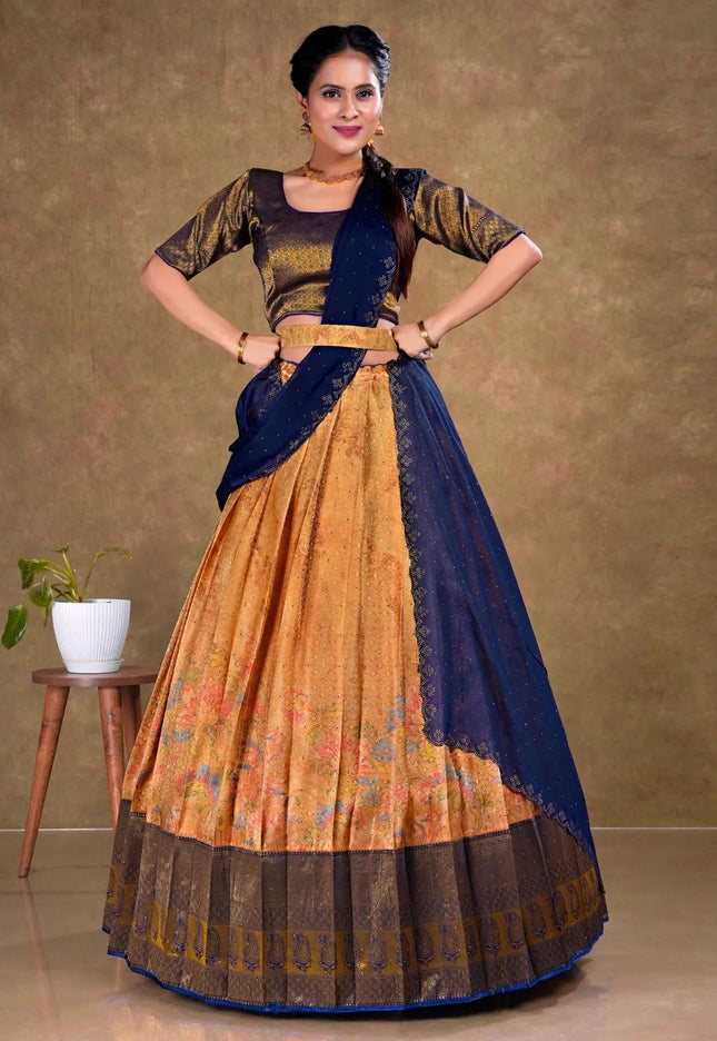 Peach Banarasi Silk Digital Lehenga Choli for Women