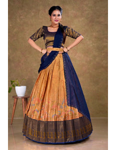 Peach Banarasi Silk Digital Lehenga Choli for Women