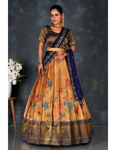Peach Banarasi Silk Digital Print Lehenga Choli For Women