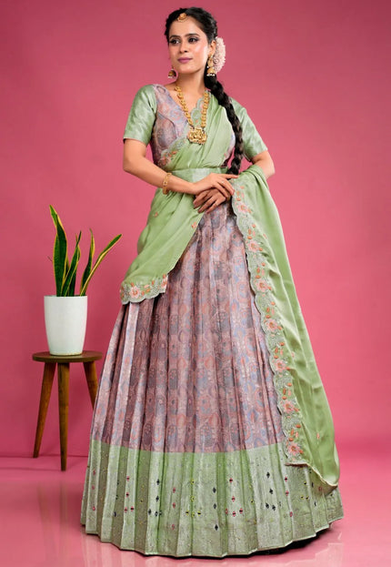 Peach Banarasi Silk Floral Lehenga Choli Fendy Dupatta