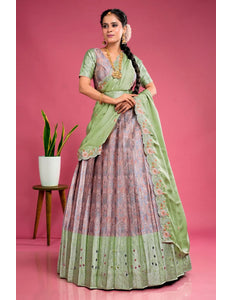 Peach Banarasi Silk Floral Lehenga Choli Fendy Dupatta