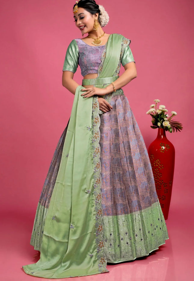 Peach Banarasi Silk Floral Lehenga Choli For Women