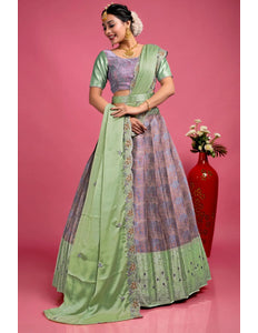 Peach Banarasi Silk Floral Lehenga Choli For Women