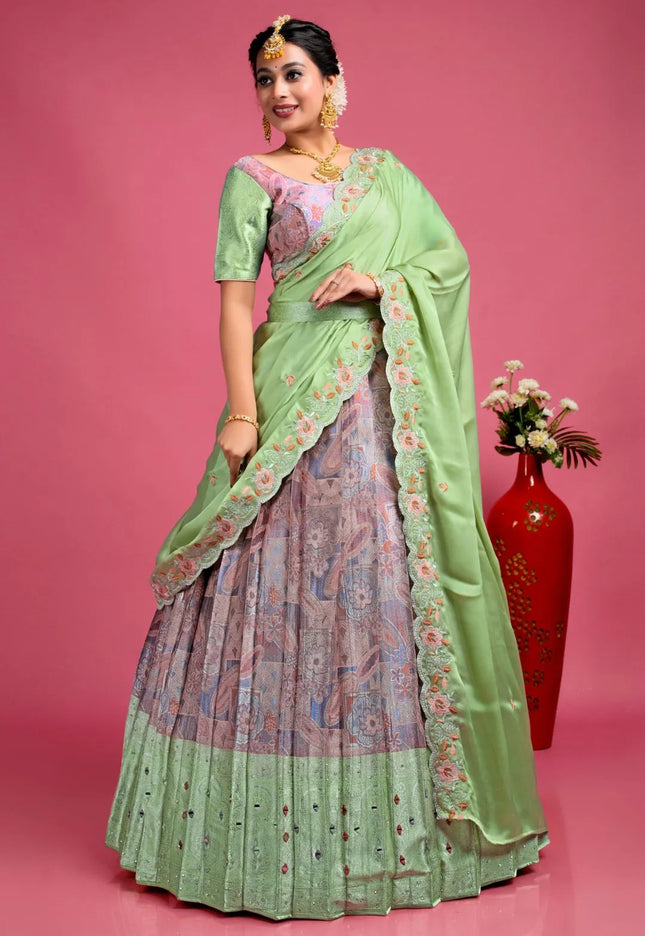 Peach Banarasi Silk Floral Lehenga Choli Rangoli Dupatta