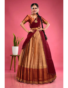 Peach Banarasi Silk Half Saree With Zari Weaving
