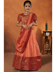 Peach Banarasi Silk Kids Lehenga Choli with Fancy Dupatta