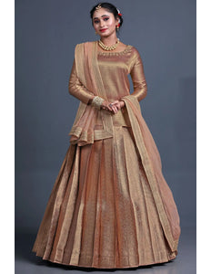 Peach Banarasi Silk Lehenga Choli For Women With Net Dupatta