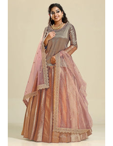 Peach Banarasi Silk Lehenga Choli For Women With Net Dupatta