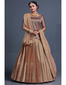 Peach Banarasi Silk Lehenga Choli For Women With Net Dupatta