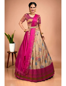 Peach Banarasi Silk Lehenga Choli With Digital Print