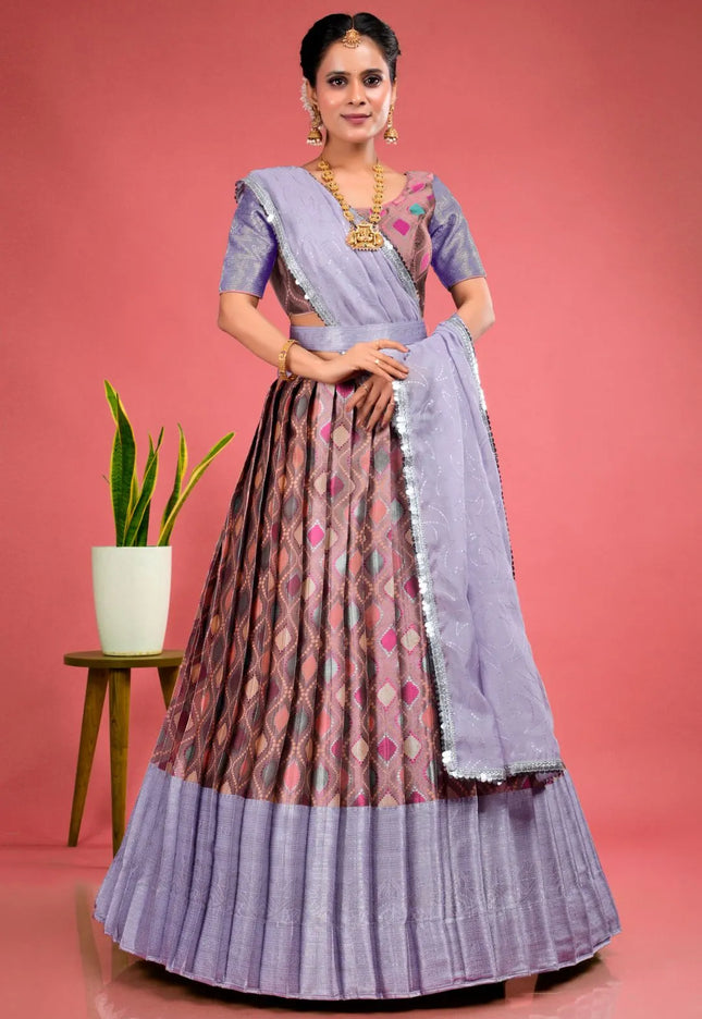 Peach Banarasi Silk Lehenga Choli With Zari Weaving