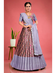 Peach Banarasi Silk Lehenga Choli With Zari Weaving