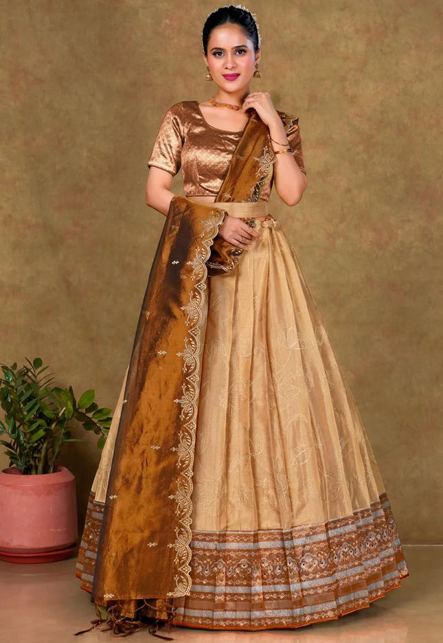 Peach Banarasi Silk Lehenga Choli With Zari Work For Women