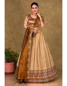Peach Banarasi Silk Lehenga Choli With Zari Work For Women