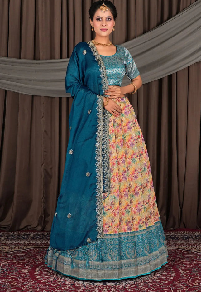 Peach Banglori Slub Lehenga Choli Design For Women