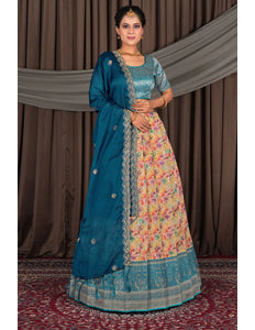 Peach Banglori Slub Lehenga Choli Design For Women