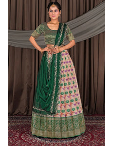 Peach Banglori Slub Semi-Stitched Lehenga For Women