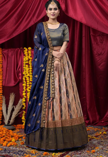 Peach Banglori Slub With Zari Work Lehenga Choli
