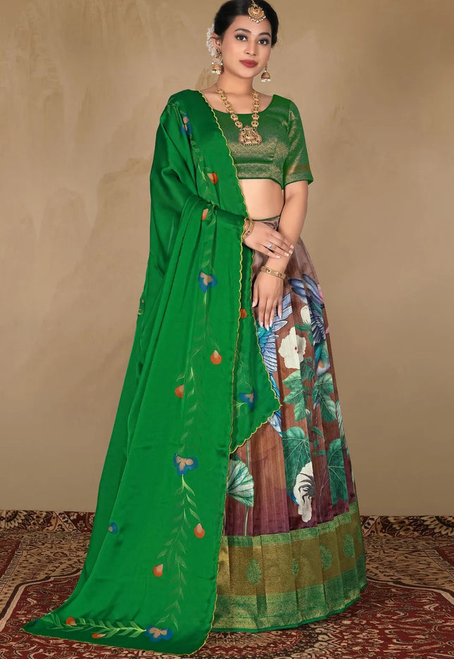 Peach Digital Printed Banglori Slub Lehenga Choli For Women