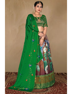 Peach Digital Printed Banglori Slub Lehenga Choli For Women