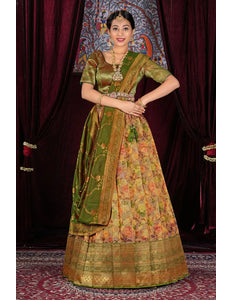 Peach Digital Printed Tissue Lehenga Choli With Dupatta