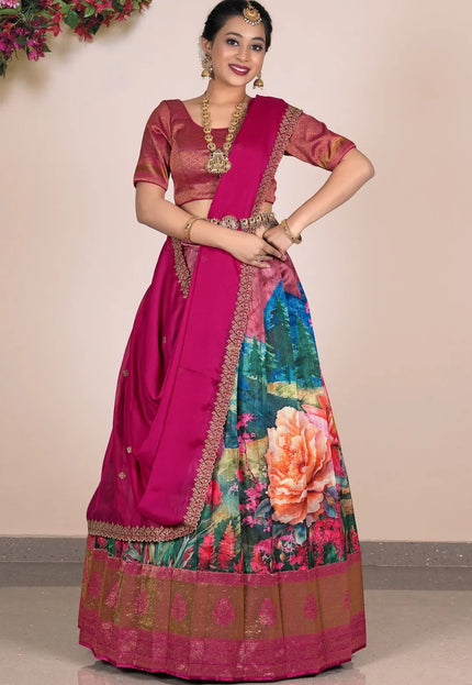 Peach Digital Printed Viscose Lehenga Choli For Women