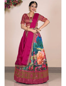 Peach Digital Printed Viscose Lehenga Choli For Women
