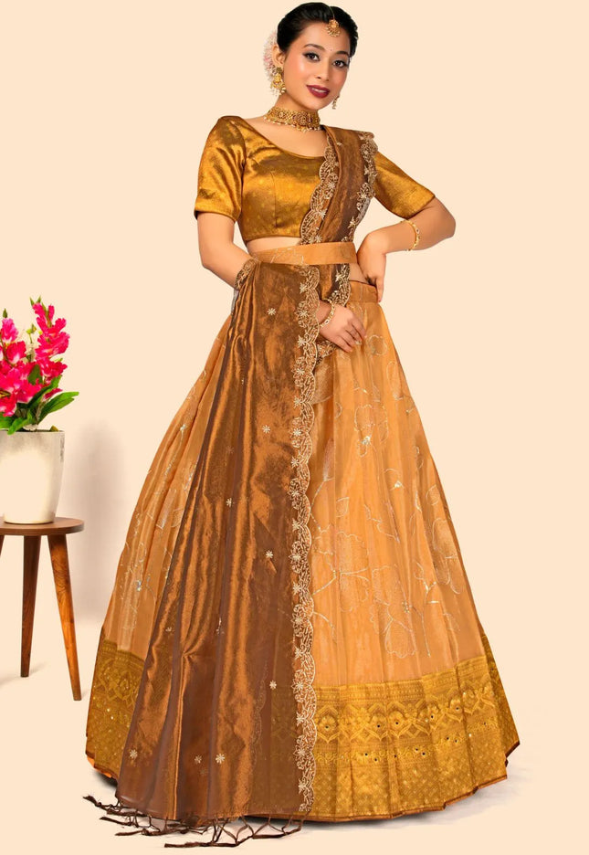 Peach Latest Banarasi Silk Embroidred Lehenga Choli