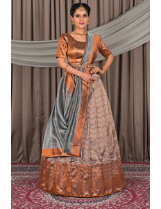 Peach Latest Pure Two Tone Zari Tissue Lehenga Choli