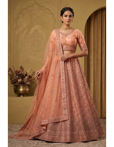 Peach Party wear Embroidered Lehenga Choli For Women