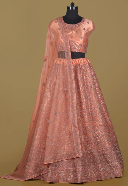 Peach Party wear Embroidered Lehenga Choli For Women