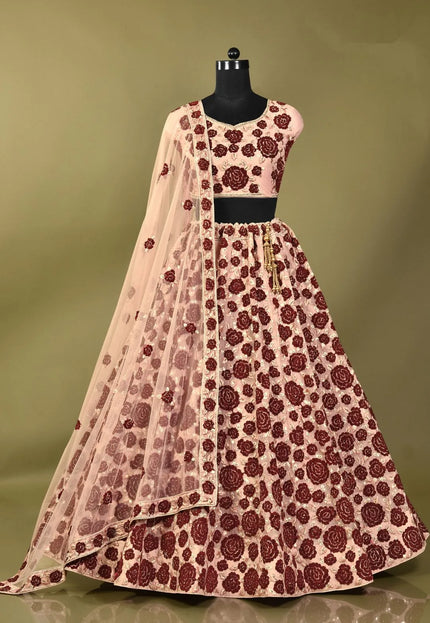 Peach Party wear Embroidered Lehenga Choli For Women