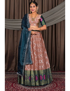 Peach Silk Zari Work Lehenga Choli With Dupatta For Women