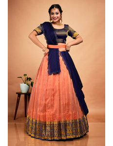 Peach Tissue Silk Semi-Stitched Lehenga Choli For Women